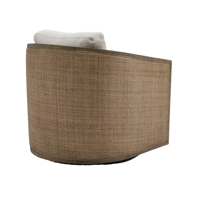 Fauteuil pivotant avec dossier en rotin, assise en similicuir, 1 place — Marron / Beige / Gris / Gris Huître