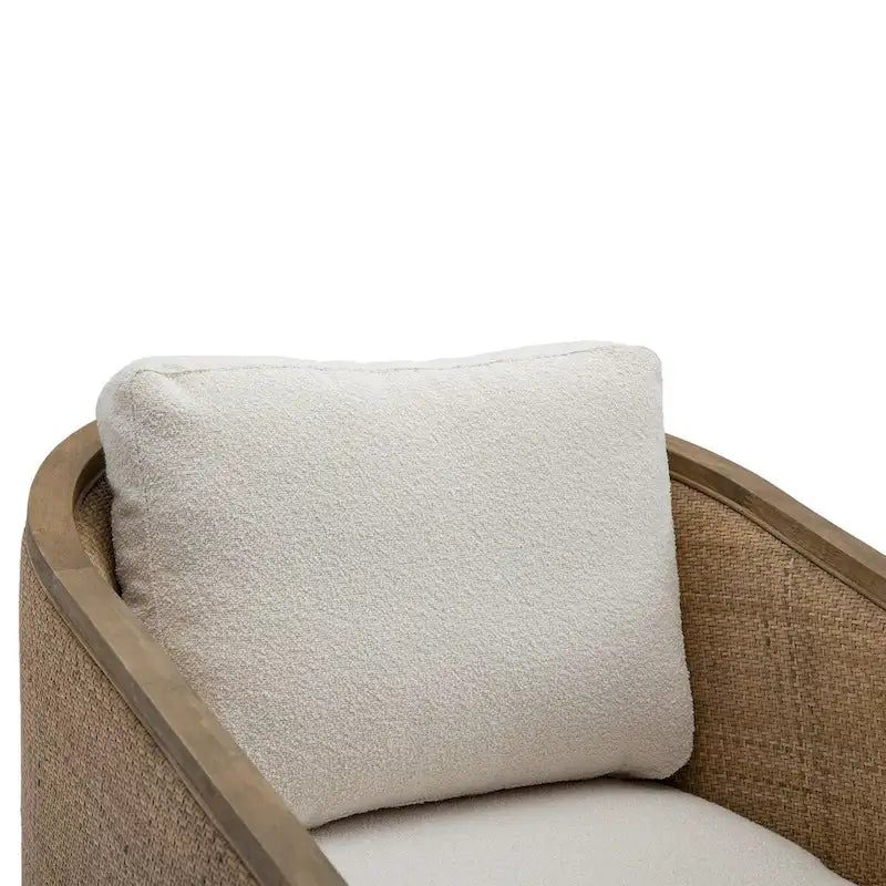 Fauteuil pivotant avec dossier en rotin, assise en similicuir, 1 place — Marron / Beige / Gris / Gris Huître