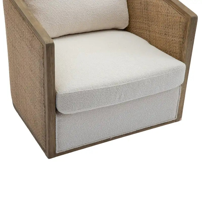 Fauteuil pivotant avec dossier en rotin, assise en similicuir, 1 place — Marron / Beige / Gris / Gris Huître