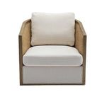 Fauteuil pivotant avec dossier en rotin, assise en similicuir, 1 place — Marron / Beige / Gris / Gris Huître