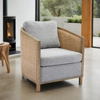Fauteuil pivotant avec dossier en rotin, assise en similicuir, 1 place — Marron / Beige / Gris / Gris Huître