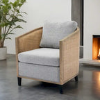 Fauteuil pivotant avec dossier en rotin, assise en similicuir, 1 place — Marron / Beige / Gris / Gris Huître