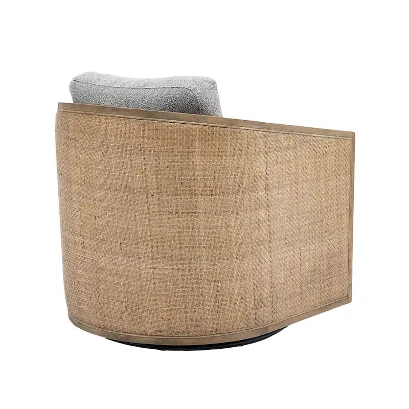 Fauteuil pivotant avec dossier en rotin, assise en similicuir, 1 place — Marron / Beige / Gris / Gris Huître