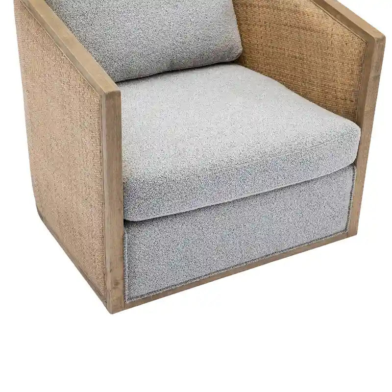Fauteuil pivotant avec dossier en rotin, assise en similicuir, 1 place — Marron / Beige / Gris / Gris Huître