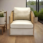 Fauteuil pivotant avec dossier en rotin, assise en similicuir, 1 place — Marron / Beige / Gris / Gris Huître
