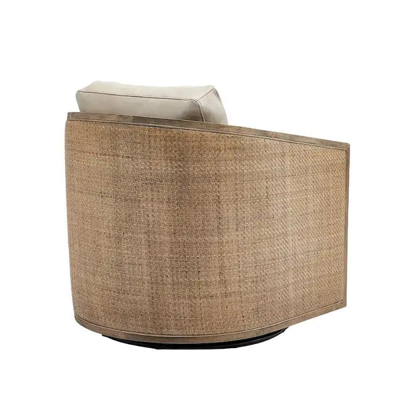 Fauteuil pivotant avec dossier en rotin, assise en similicuir, 1 place — Marron / Beige / Gris / Gris Huître