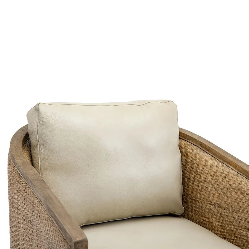 Fauteuil pivotant avec dossier en rotin, assise en similicuir, 1 place — Marron / Beige / Gris / Gris Huître