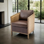 Fauteuil pivotant avec dossier en rotin, assise en similicuir, 1 place — Marron / Beige / Gris / Gris Huître