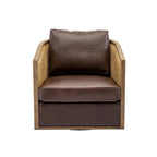 Fauteuil pivotant avec dossier en rotin, assise en similicuir, 1 place — Marron / Beige / Gris / Gris Huître
