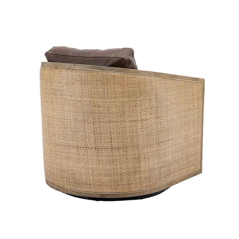 Fauteuil pivotant avec dossier en rotin, assise en similicuir, 1 place — Marron / Beige / Gris / Gris Huître