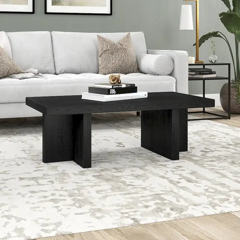 Table basse rectangulaire de 44 po, finition effet bois, style double pilier