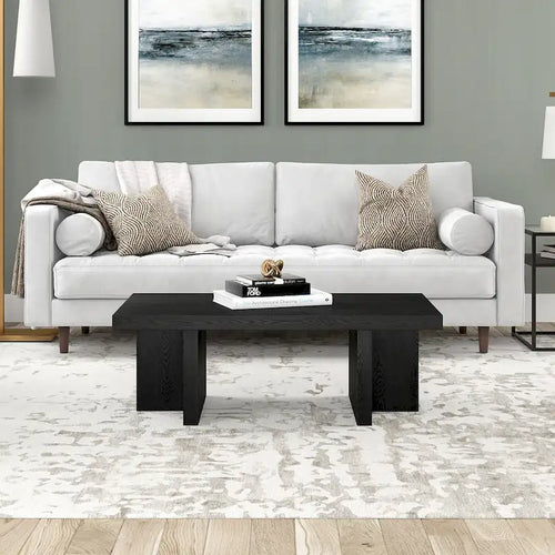 Table basse rectangulaire de 44 po, finition effet bois, style double pilier
