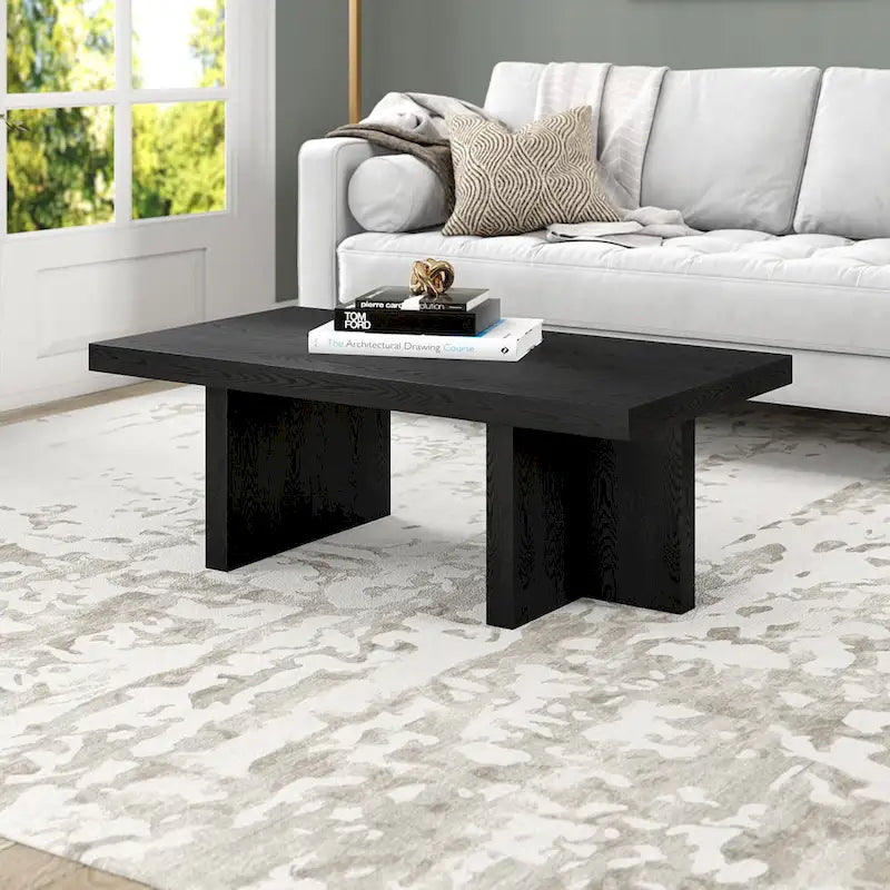 Table basse rectangulaire de 44 po, finition effet bois, style double pilier