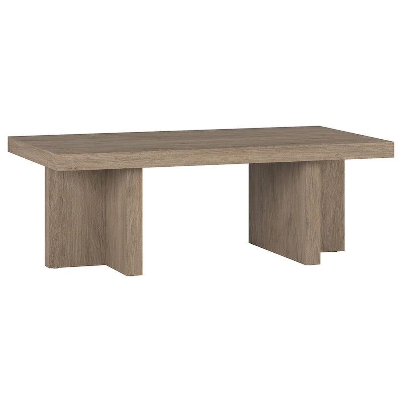 Table basse rectangulaire de 44 po, finition effet bois, style double pilier
