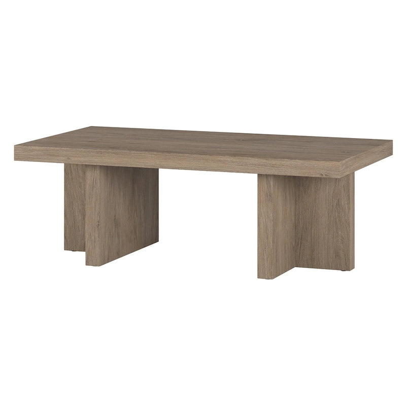 Table basse rectangulaire de 44 po, finition effet bois, style double pilier