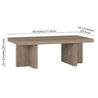 Table basse rectangulaire de 44 po, finition effet bois, style double pilier