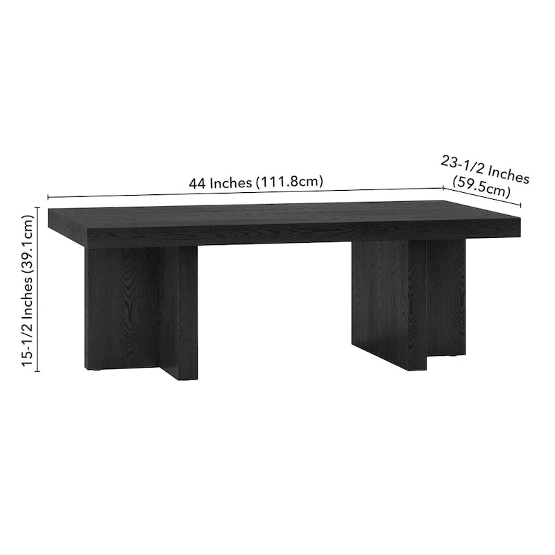 Table basse rectangulaire de 44 po, finition effet bois, style double pilier
