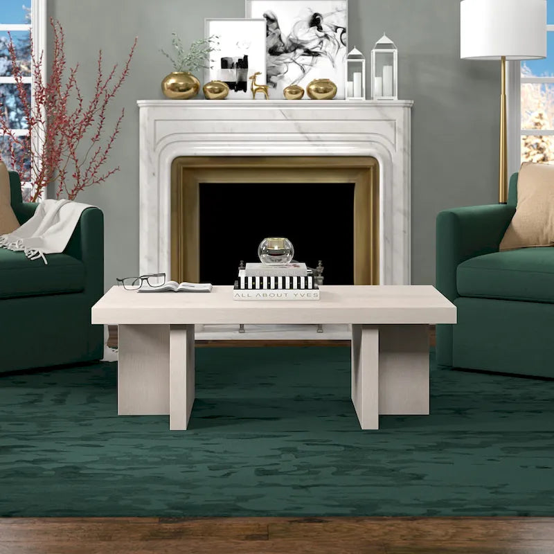 Table basse rectangulaire de 44 po, finition effet bois, style double pilier
