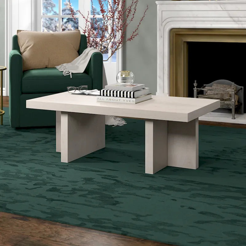 Table basse rectangulaire de 44 po, finition effet bois, style double pilier