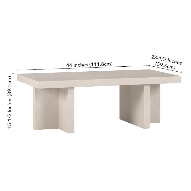 Table basse rectangulaire de 44 po, finition effet bois, style double pilier