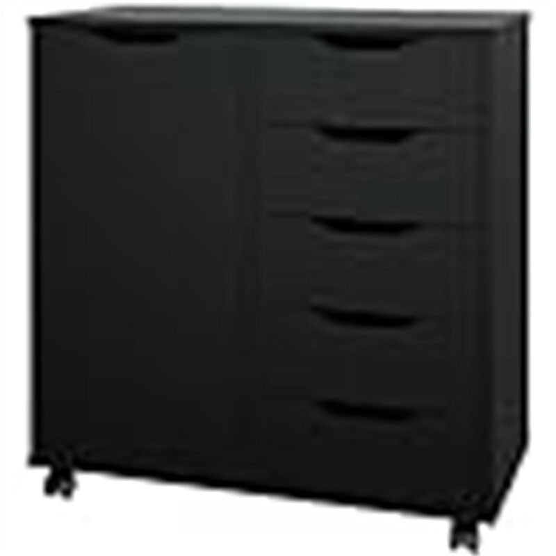 Commode 5 tiroirs avec porte, noir et blanc, individuelle – 36,1 cm P x 72,9 cm L x 74,9 cm H