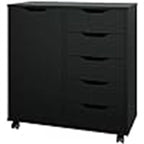 Commode 5 tiroirs avec porte, noir et blanc, individuelle – 36,1 cm P x 72,9 cm L x 74,9 cm H