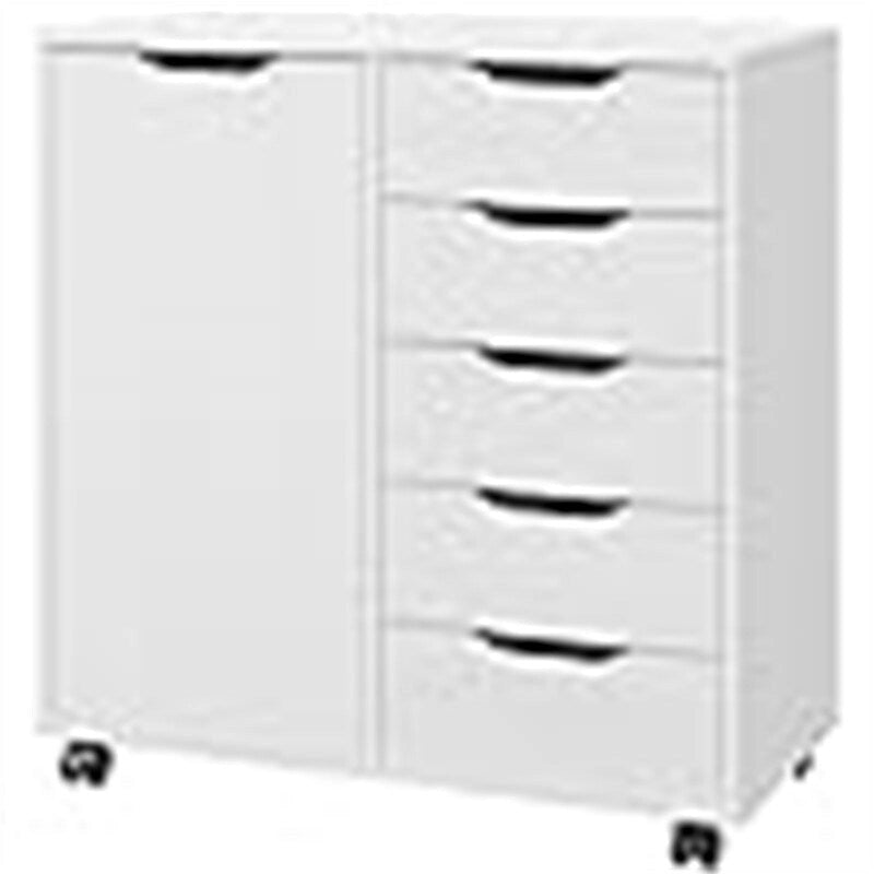 Commode 5 tiroirs avec porte, noir et blanc, individuelle – 36,1 cm P x 72,9 cm L x 74,9 cm H