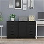 Commode 5 tiroirs avec porte, noir et blanc, individuelle – 36,1 cm P x 72,9 cm L x 74,9 cm H