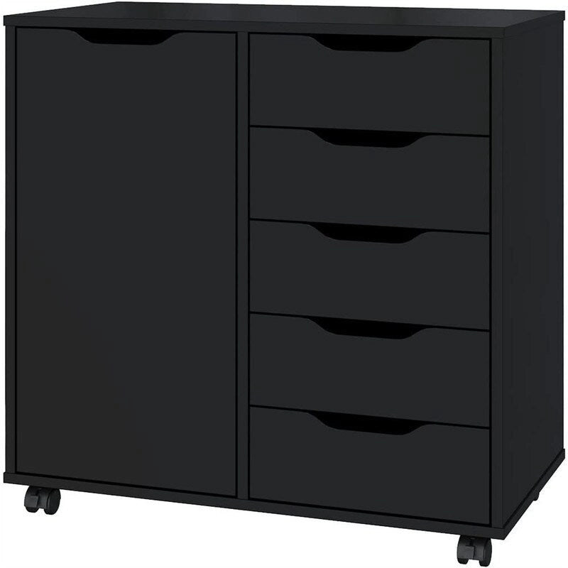 Commode 5 tiroirs avec porte, noir et blanc, individuelle – 36,1 cm P x 72,9 cm L x 74,9 cm H