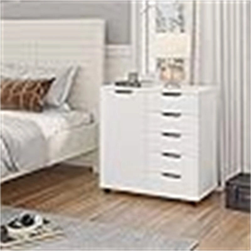 Commode 5 tiroirs avec porte, noir et blanc, individuelle – 36,1 cm P x 72,9 cm L x 74,9 cm H