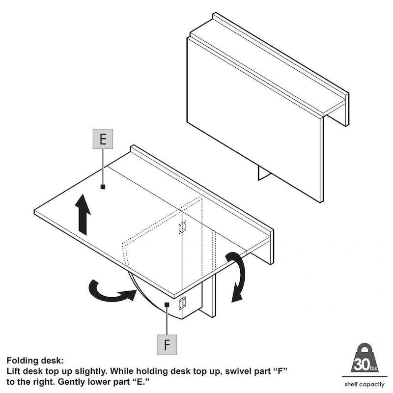 Bureau mural pliant blanc, une personne, 76 cm l