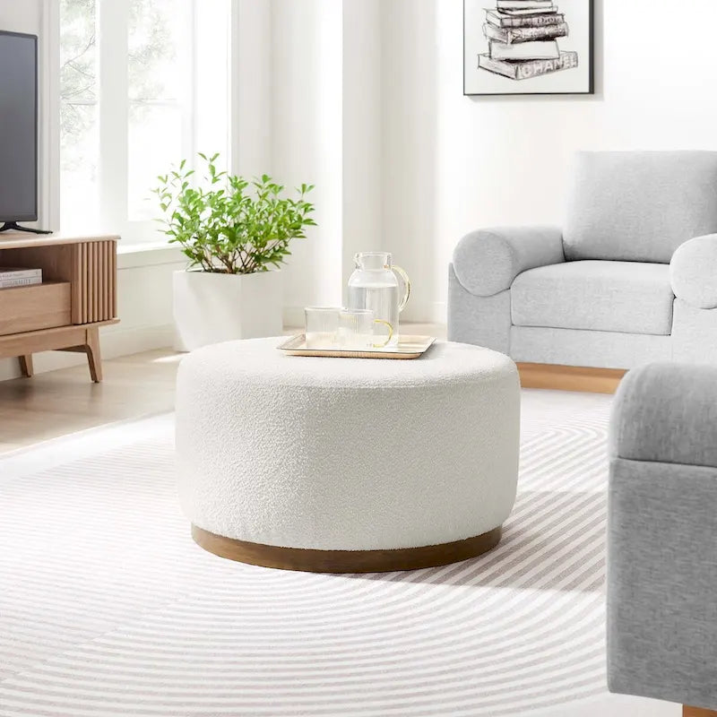 Pouf rond en velours gris, une place, 3 tailles