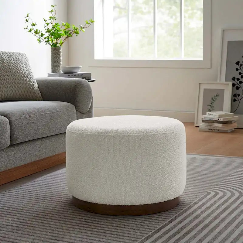 Pouf rond en velours gris, une place, 3 tailles