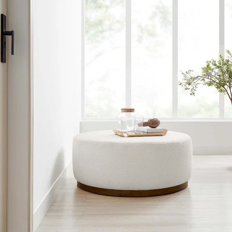 Pouf rond en velours gris, une place, 3 tailles