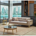 Ensemble canapé, causeuse et fauteuil d'appoint traditionnel à accoudoirs arrondis crème (3 pièces, 5 places)