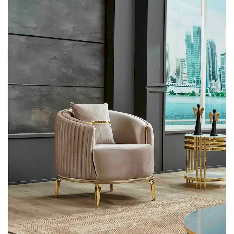 Ensemble canapé, causeuse et fauteuil d'appoint traditionnel à accoudoirs arrondis crème (3 pièces, 5 places)