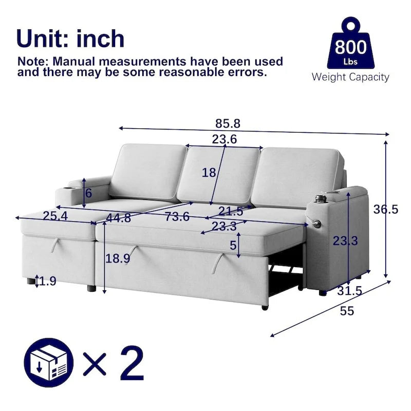 Canapé sectionnel d'angle 2 places convertible beige