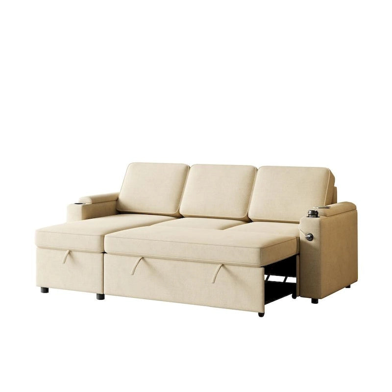 Canapé sectionnel d'angle 2 places convertible beige