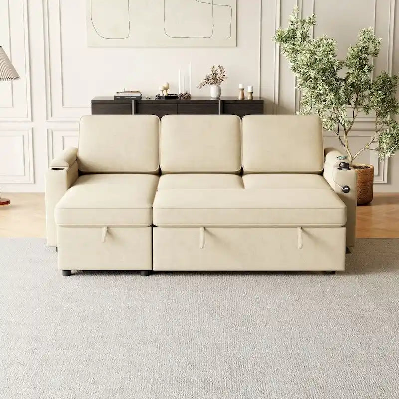 Canapé sectionnel d'angle 2 places convertible beige