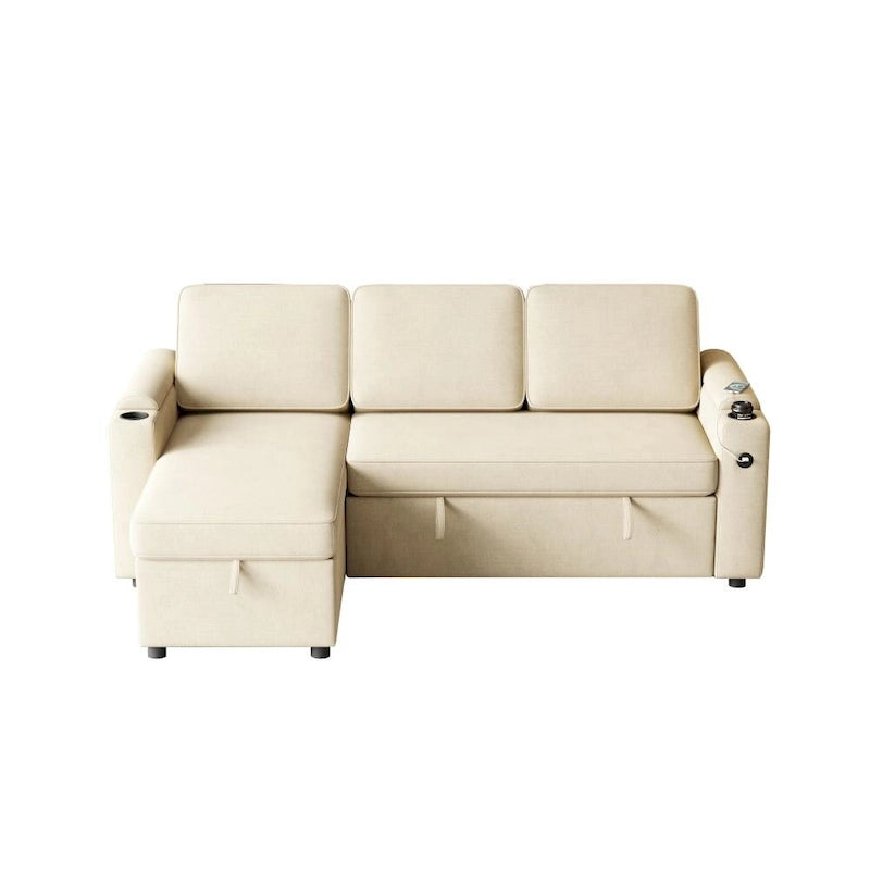 Canapé sectionnel d'angle 2 places convertible beige