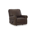Fauteuil inclinable marron foncé avec accoudoirs arrondis, capitonné, une place, cuir et similicuir