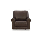 Fauteuil inclinable marron foncé avec accoudoirs arrondis, capitonné, une place, cuir et similicuir