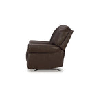 Fauteuil inclinable marron foncé avec accoudoirs arrondis, capitonné, une place, cuir et similicuir