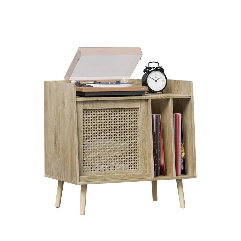 Meuble et table d'appoint pour platine vinyle en rotin naturel, simple, 40D x 66L x 64H cm