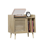Meuble et table d'appoint pour platine vinyle en rotin naturel, simple, 40D x 66L x 64H cm