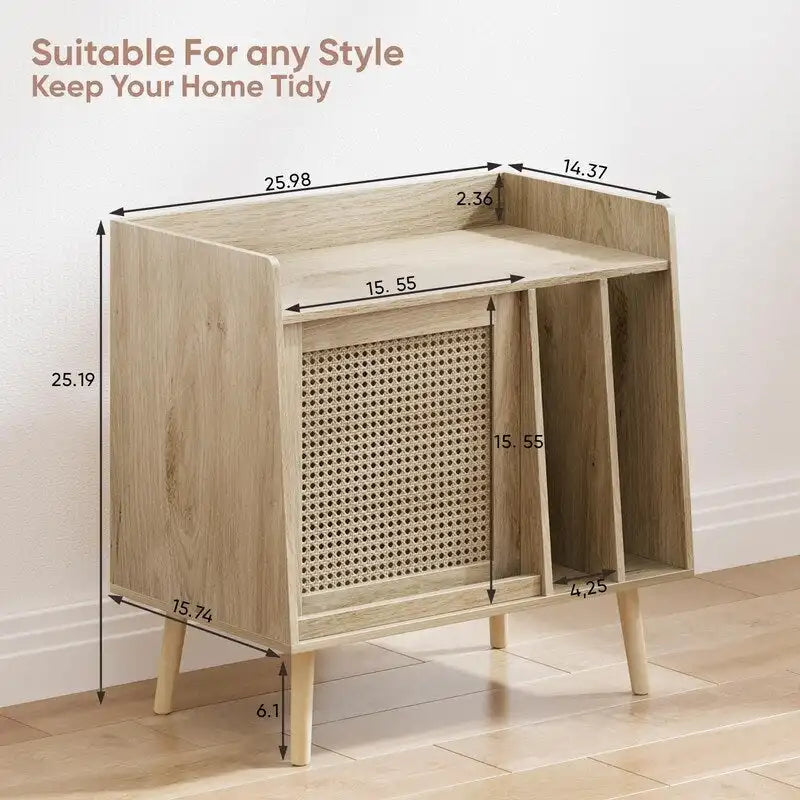 Meuble et table d'appoint pour platine vinyle en rotin naturel, simple, 40D x 66L x 64H cm