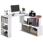 Bureau d'angle en L blanc/naturel, rotatif à 360°, 1 personne
