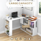 Bureau d'angle en L blanc/naturel, rotatif à 360°, 1 personne