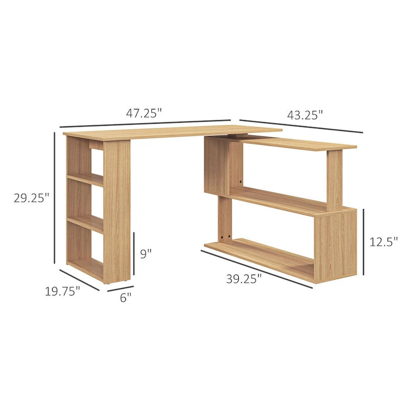 Bureau d'angle en L blanc/naturel, rotatif à 360°, 1 personne