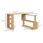 Bureau d'angle en L blanc/naturel, rotatif à 360°, 1 personne